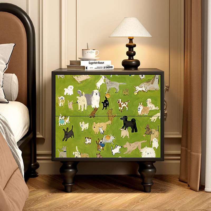 Solid Wood French Retro Drawer Cabinet Abstract Art Storage Cabinet Bedroom Bedside Table Living Room Side Cabinet Storage Cabinet