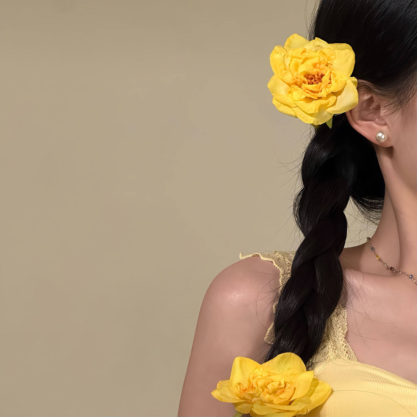 2026新款明媚黄色月季水仙花朵发夹海岛度假风侧边夹子发卡鸭嘴夹