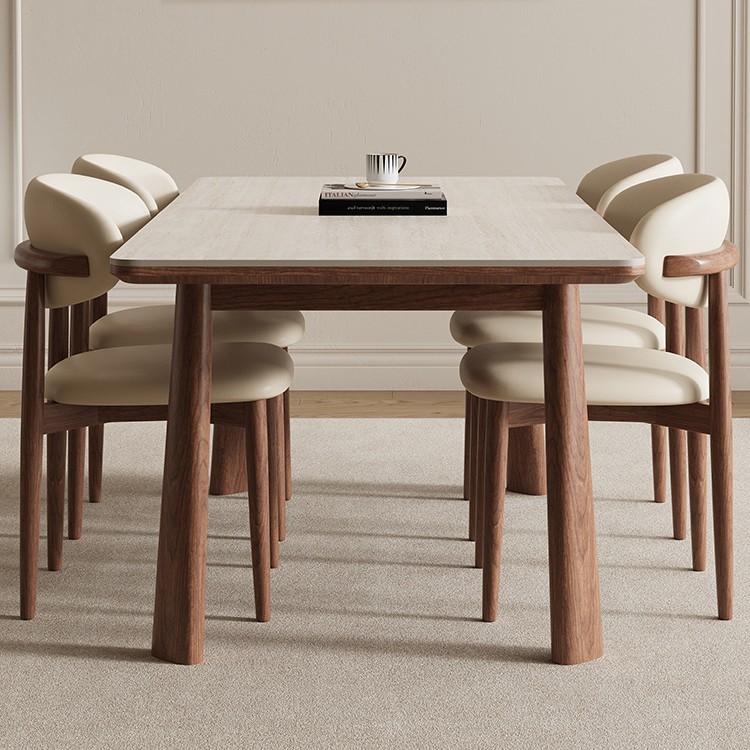 德利丰实木岩板餐桌家用法式中古风高端全实木全托长方形吃饭桌子