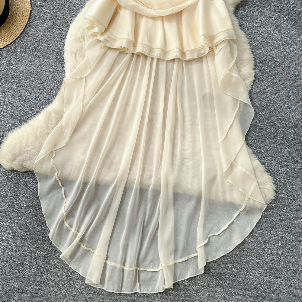 French Chic Two Piece Set Luxurious Lace Tulle Skirt Irregular Hem Waist Cinching Design Summer Fashion for Elegant