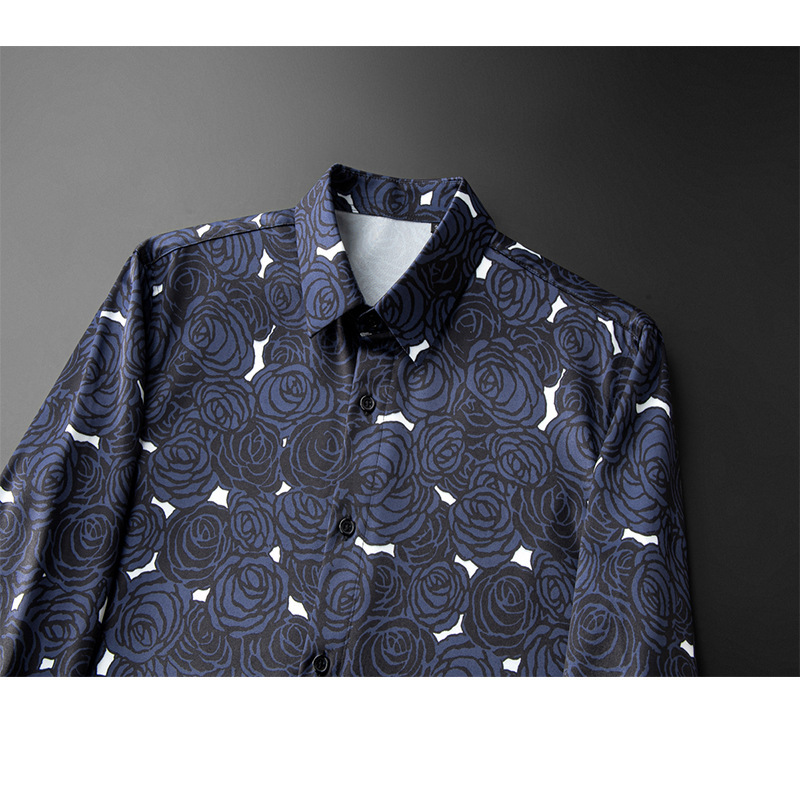 Áo sơ mi nam dài tay họa tiết hoa in kỹ thuật số, vải polyester mềm mịn không cần ủi — Giá bán đại lý không được thấp hơn 208, Màu ảnh