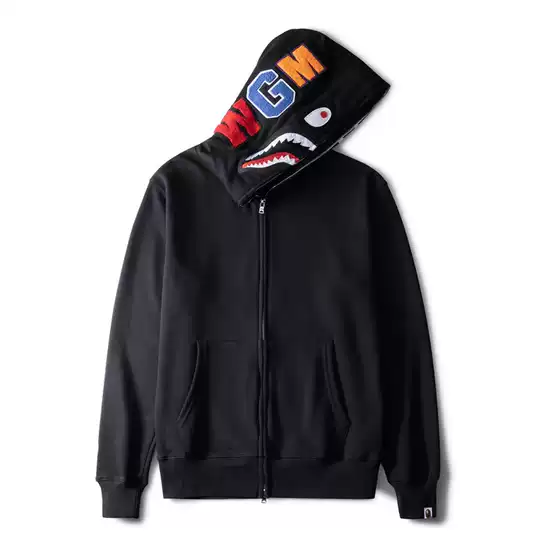 Cross border foreign trade letter embroidery fluorescent green hoodie men's autumn thin cardigan zipper hooded loose shark jacket
