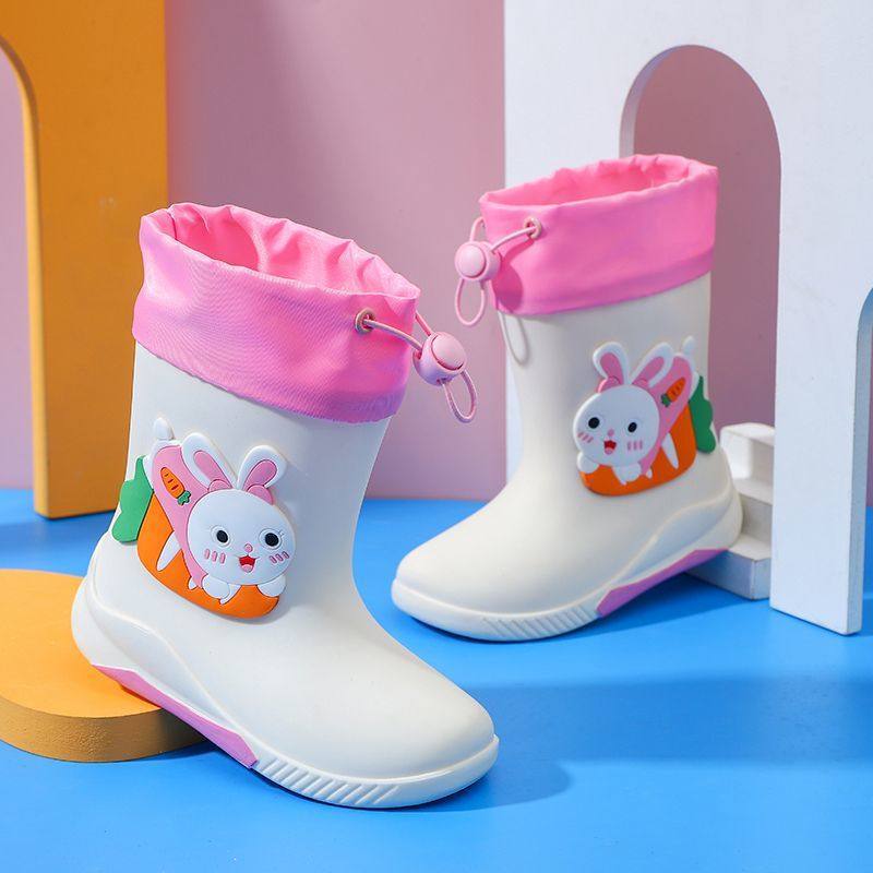 Fashionable Children's Rain Boots, Warm and Cotton-Lined, Non-Slip, Universal Rain Boots, Water Shoes for Babies, Boys and Girls, Cute Cartoon Style with Fleece Lining