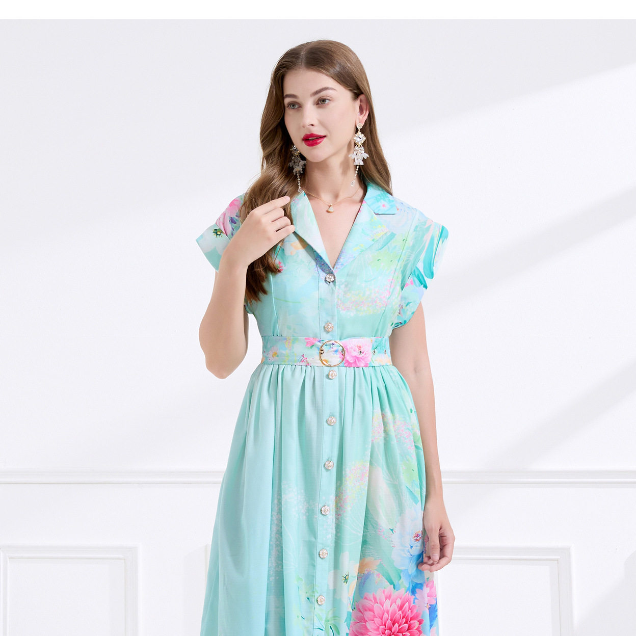 Sleeveless Printed Maxi Dress Elegant Design Suit Collar Flowy Hem Summer Fashion for Women Wholesale Available