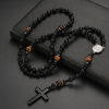 Cross-border Amazon Same-style Natural Stone Black Volcanic Rock Yellow Tiger Eye Iron Stone Cross Religious Men's Necklace