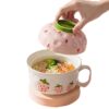 instant noodle bowl ceramic large bowl microwave oven household dormitory personal special student bowl with handle and lid rice porcelain bowl
