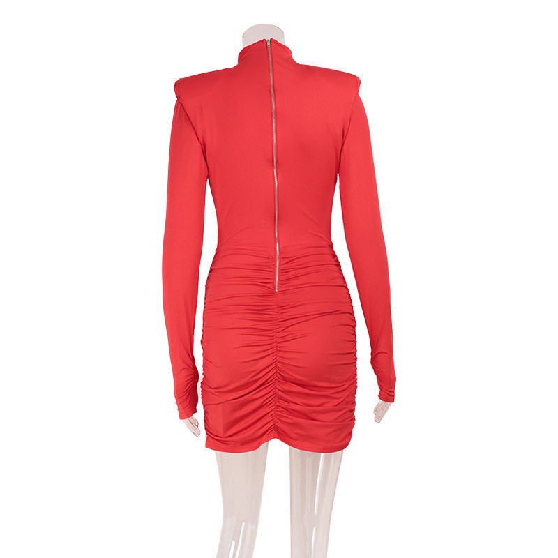 Bodycon Dress Hollow Out Design Shoulder Pads Long Sleeve Solid Color Elegant for Parties and Events Wholesale