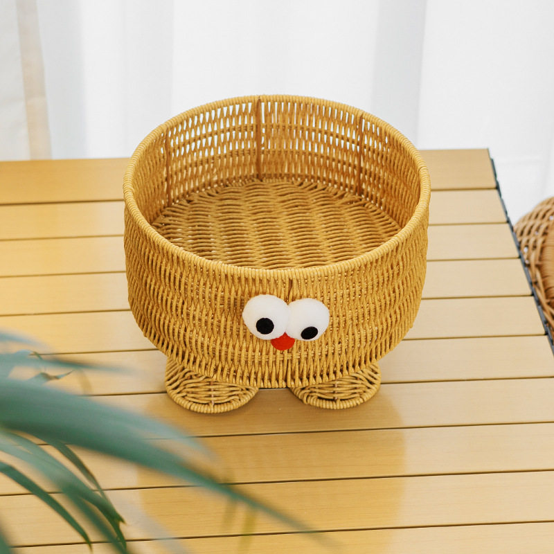 Fruit Plate Imitation Rattan Woven Minions Cute Desktop Woven Bread Basket Living Room Kitchen Storage Basket Snack Storage Basket