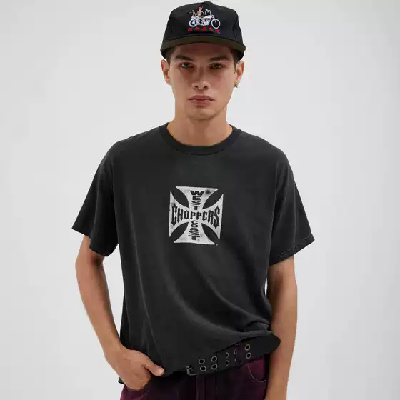 Vintage Short Sleeve West Coast Choppers West Coast Cross American Retro Washed T-Shirt Men