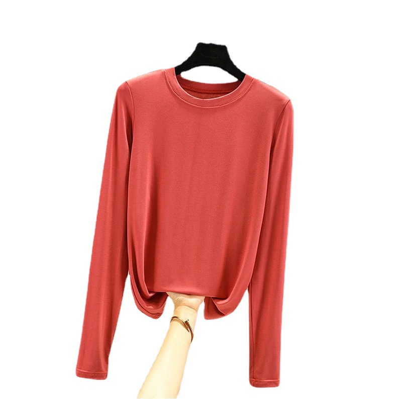 莫代尔打底衫女春秋圆领t恤宽松韩版洋气薄款上百搭长袖大码显瘦