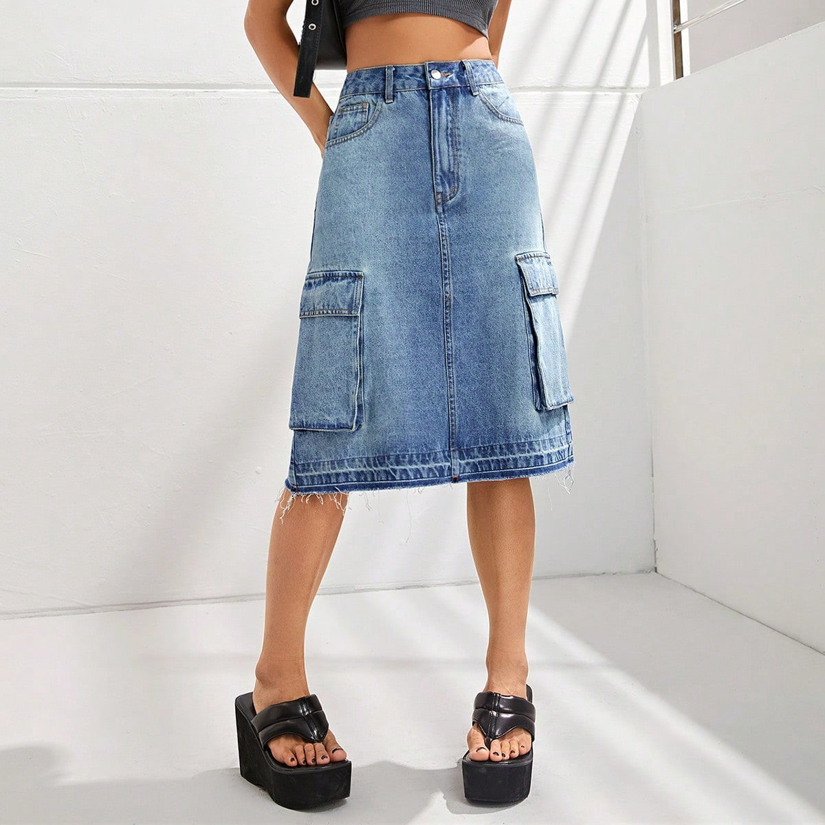 High Waisted Denim Skirt Slim Fit Casual Style Versatile Design Perfect for Everyday Wear Wholesale Available
