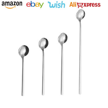 304 Stainless Steel Spoon, High-Looking Household Coffee Spoon, Long-Handled Stirring Spoon, Cake Dessert Spoon, Color-Plated Ice Spoon