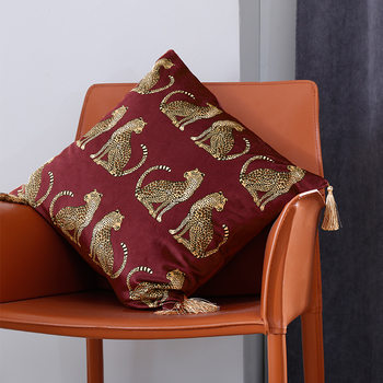 Nordic Palace Light Luxury Pillow Case Dutch Velvet Digital Printing Animal Leopard Tassel Sofa Cushion Pillow