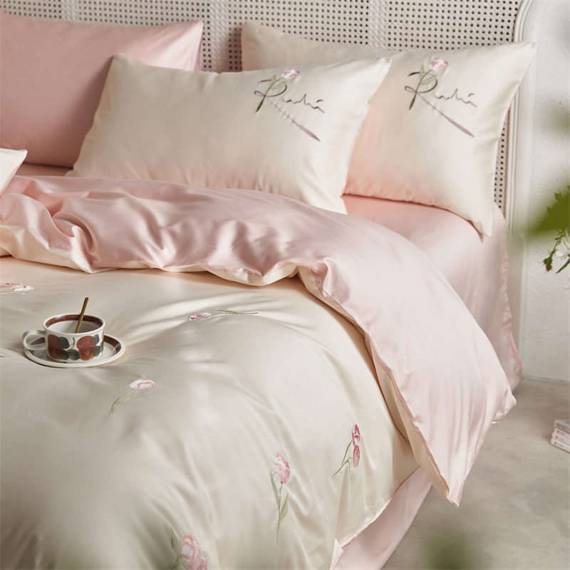 High-End Class a Maternal and Infant Grade 100-Count Long-Staple Cotton Embroider Four-Piece Set of Pure Cotton Bed Sheetss and Quilt Covers Pure Cotton Bedding