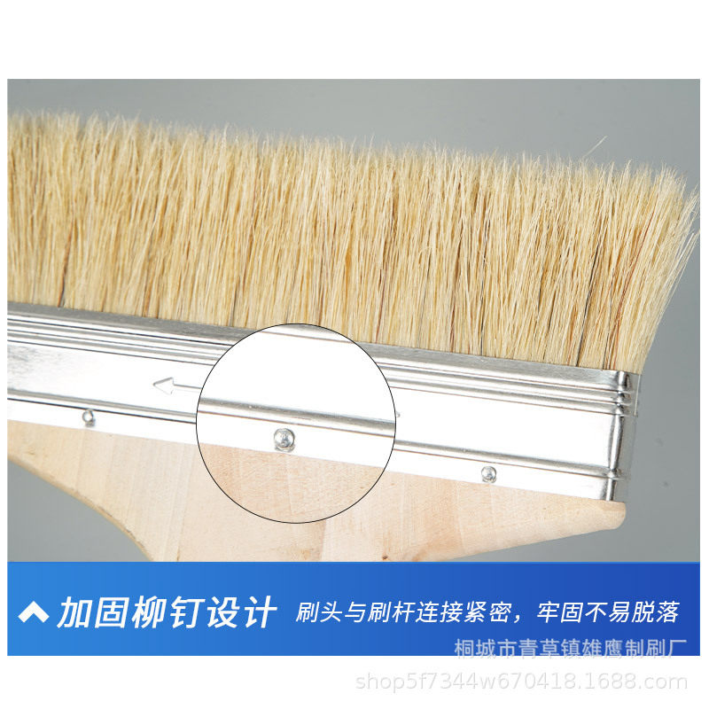 Thickened Wooden Handle Paint Brush with Pig Bristles, Handmade Industrial Barbecue Cleaning Brush, Manufacturer Wholesale, Long Handle