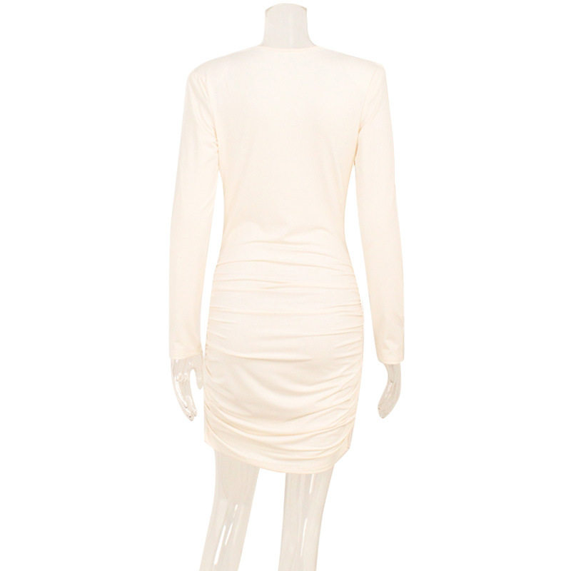 Elegant Womens Bodycon Dress Low V Neck Waist Defining Solid Color Office Wear Chic Style Wholesale Available