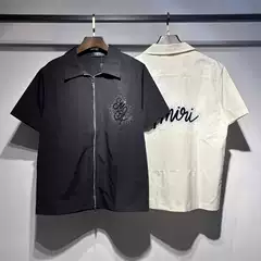 2025 spring and autumn new A @ MI rhinestone letter nylon double zipper short sleeve shirt for men and women with a wholesale