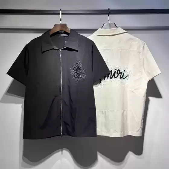 2025 spring and autumn new A @ MI rhinestone letter nylon double zipper short sleeve shirt for men and women with a wholesale