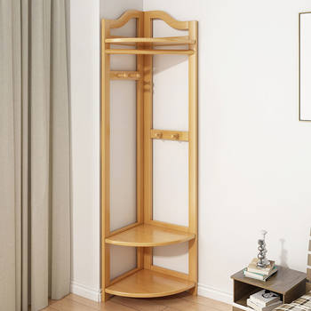 Corner Coat Rack Floor-Standing Bedroom Solid Wood Corner Clothes Rack Door Vertical Indoor Simple Clothes Rack Multi-Functional