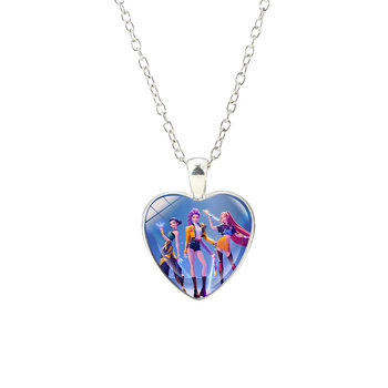 Cross-Border Hot Selling Anime Witch Hunter Necklace Glass Heart-Shaped Pendant Creative Ladies Gift Necklace Jewelry Wholesale