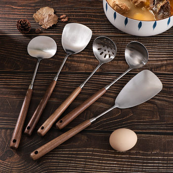 304 stainless steel spatula apple spatula walnut handle cooking frying spatula soup spoon colander creative mushroom spatula