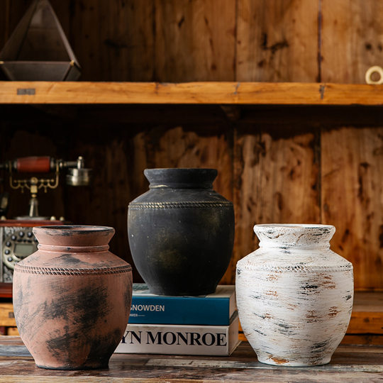 Medieval Style Pottery Jar, Retro Ceramic Vase, Zen Style Old Japanese Flower Vessel, Wabi-Sabi Style Flower Pot, Living Room Floor-Standing Ornaments