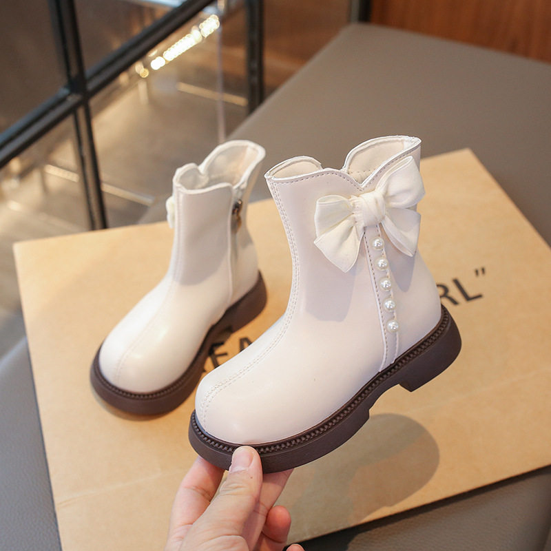 Girls' Boots Short Boots 2025 Autumn and Winter New Kidsren's Boots Fashionable and Stylish Big Kidsren's Little Girls' Leather Boots White