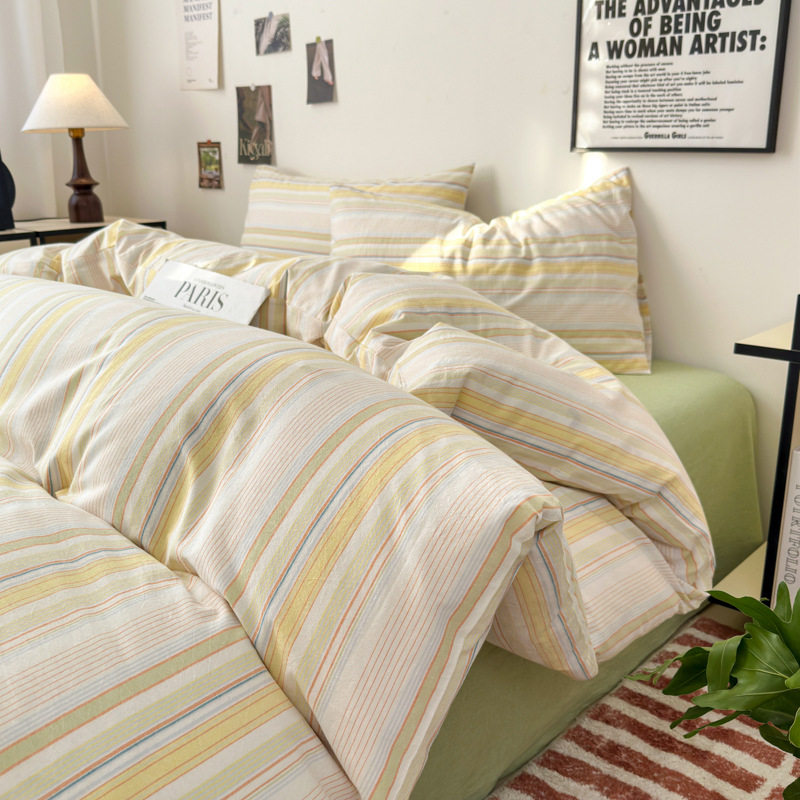 Cotton yarn-dyed washed cotton four-piece bedding Japanese-style unprinted factory cotton bedding wholesale supply