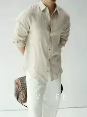 100% Linen Shirt for Men, Spring and Summer, Lazy Old Money Style Men's Casual Long-Sleeved Shirt, Light and Breathable, Relaxed Feel
