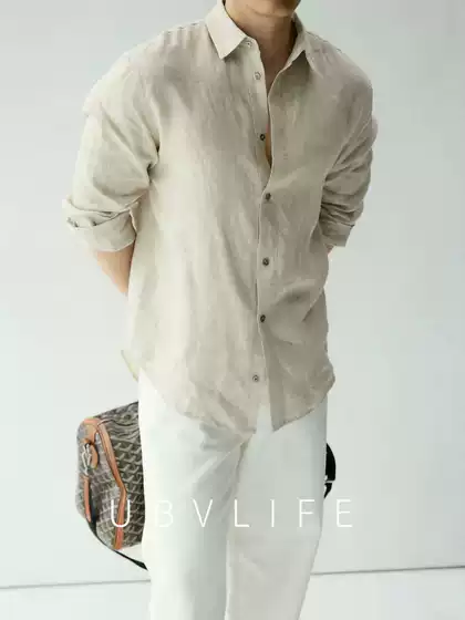 100% Linen Shirt for Men, Spring and Summer, Lazy Old Money Style Men's Casual Long-Sleeved Shirt, Light and Breathable, Relaxed Feel