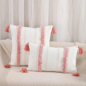 New Cotton Gauze Jacquard Tufted Tassel Pillow Case Office Lumbar Pillow Home Sofa Bedside Cushion Wholesale