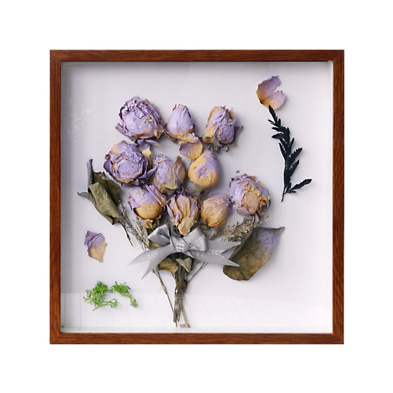 Three-dimensional hollow exquisite picture frame wood real glass table wholesale eternal flower dried rose print creative photo frame