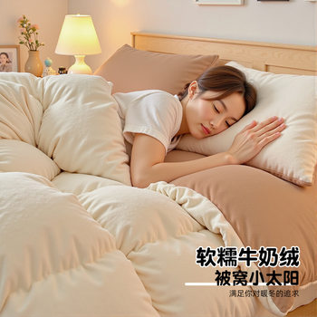 Four-Piece Solid Color Embroidered Crystal Velvet Set for Autumn and Winter, Warm and Thickened, Light Luxury 1.8 Set with Fleece Bedding