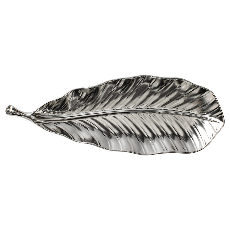 Creative Light Luxury Banana Leaf Ceramic Storage Tray Advanced Home Entrance Jewelry Key Electroplating Storage Tray Wholesale