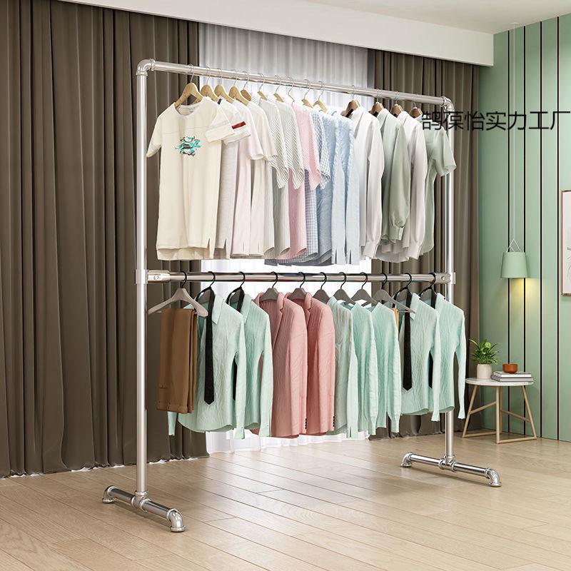 Thickened Galvanized Steel Clothes Drying Rack Floor-Standing Vertical Indoor and Outdoor Balcony Two-Layer Clothes Hanger Upper and Lower Clothes Hanger Clothes Drying Rack