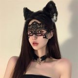 Маскарадный воротник с кошачьими ушками на Хэллоуин, сексуальная кружевная полая вязаная маска для глаз принцессы, закрывающая лицо, женская