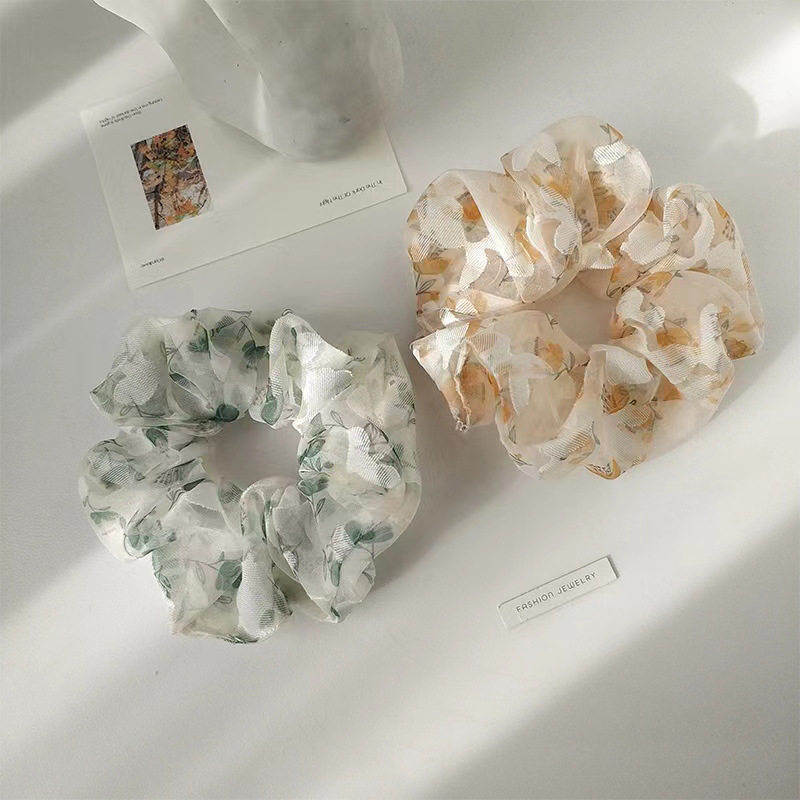 Elegant French Style Floral Mesh Large Intestine Hair Loop Women's Cute Ball Hair Rope Headdress Rubber Tendon Paytail Hair Rope