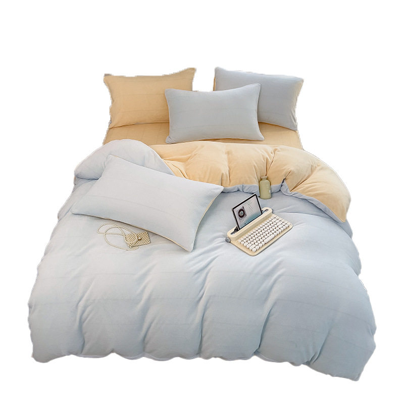 fleece-lined Thickened Milk Velvet Bed Four-piece Double Bed Sheet Quilt Cover Student Dormitory Single Double Three-piece Set