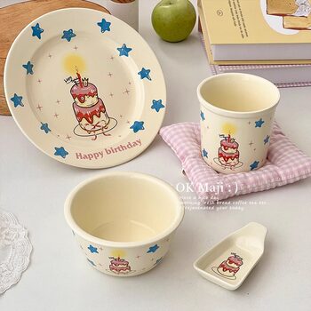 Creamy Christmas Atmosphere Household Ceramic Dishes and Dishes suit Girl's Heart Cute Dessert Cake Plate Delicate Breakfast Plate