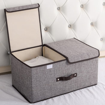 Cotton and linen double lid storage box foldable large storage box sundries finishing box covered underwear storage box wholesale