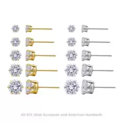 Cross-Border Exclusive Supply of S925 Sterling Silver Earrings, Classic Six-Claw Zircon Inlay, Multi-Size Earrings, Fashionable Light Luxury High-End Jewelry