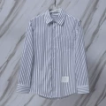 Black and white striped inner placket ribbon mercerized cotton long sleeve shirt
