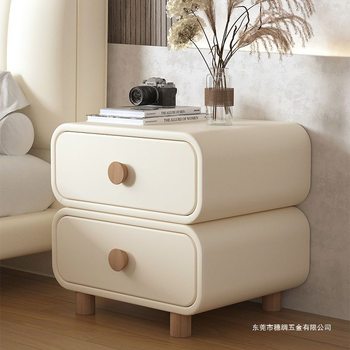 Cream Storage Cabinet Bedroom Leather Simple Modern Solid Wood Simple Installation-Free Style Small Bedside Cabinet Bedside Table