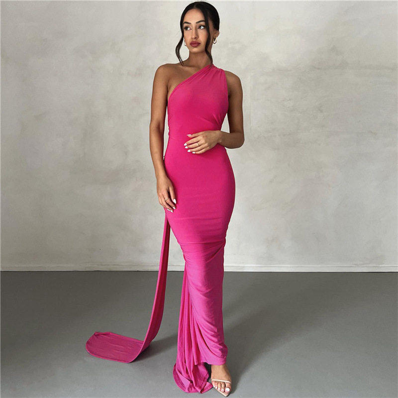 Backless Halter Dress Fitted Pleated Floor Length Elegant Design Evening Party or Formal Occasion Wholesale