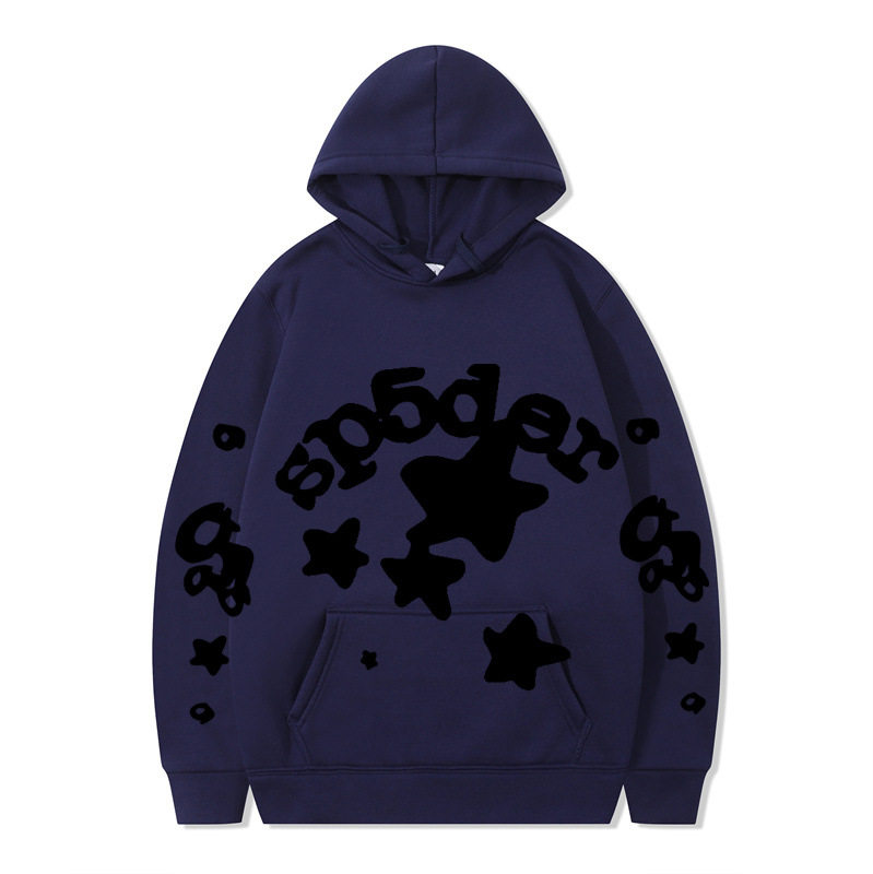跨境 SP5DER蜘蛛网印花帽衫欧美潮牌大码宽松男女款连帽卫衣