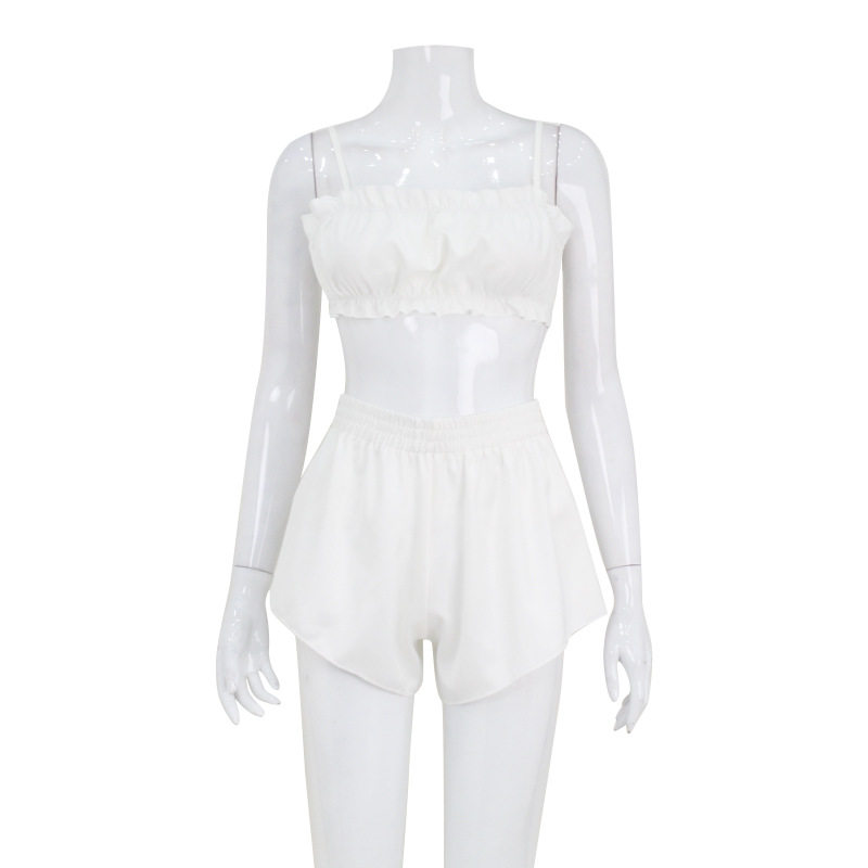 Silk Like Camisole and Shorts Set Sexy Sweet Cool Ruffled Edge Perfect for Sleepwear or Loungewear Wholesale