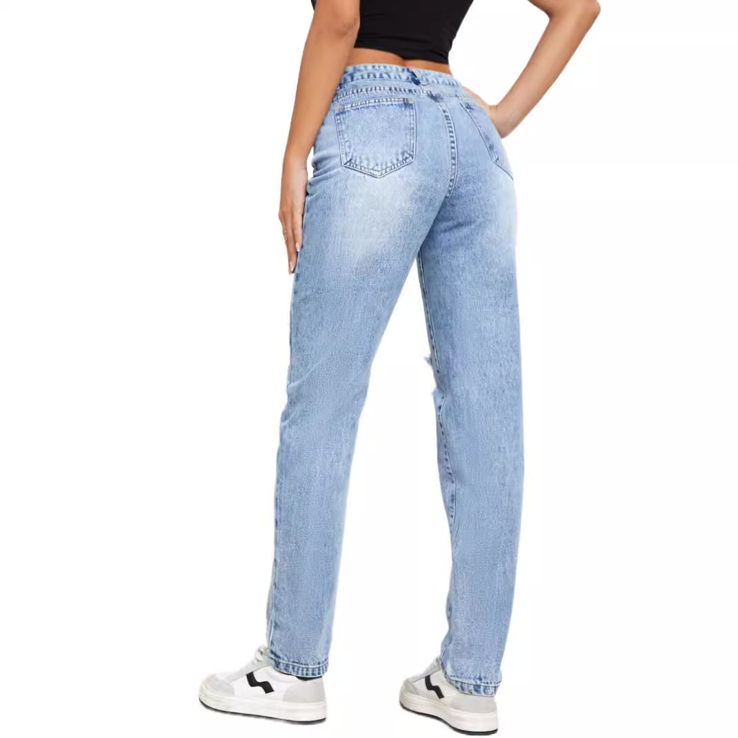 High Waisted Distressed Fringe Jeans Slim Fit Trendy Design Casual Style Wholesale Available