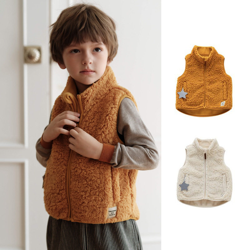 Children's Vest Autumn and Winter New Polar Fleece Stand-Up Collar Vest Warm Zipper Versatile Sleeveless Vest for Boys and Girls