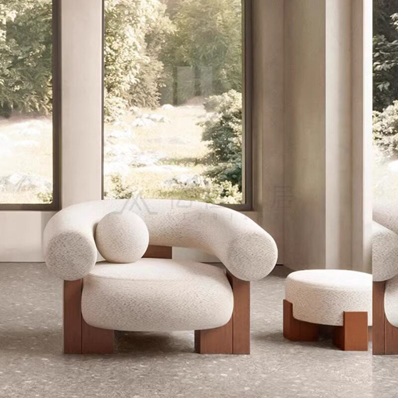 北欧简约小户型客厅民宿诧寂风实木沙发双三人设计师创意弧形沙发