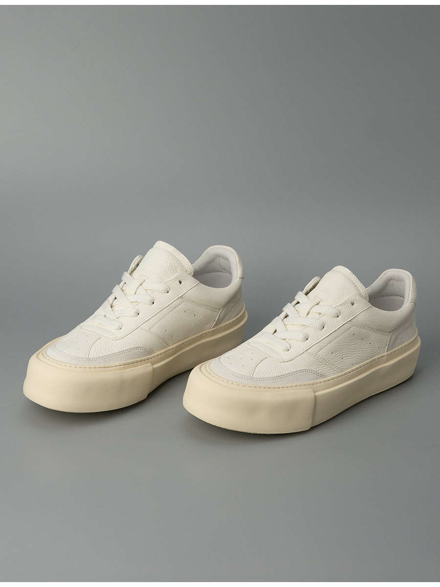 Giày sneaker nam da bò đế dày phong cách tối giản — Màu trắng